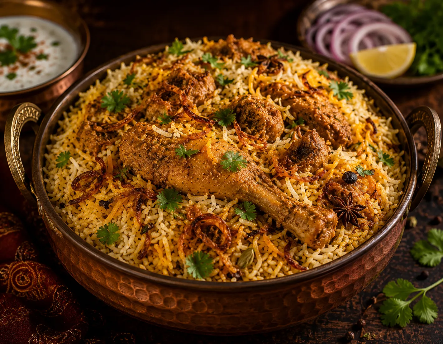 [ALT-TEXT: Biryani am Tisch serviert]