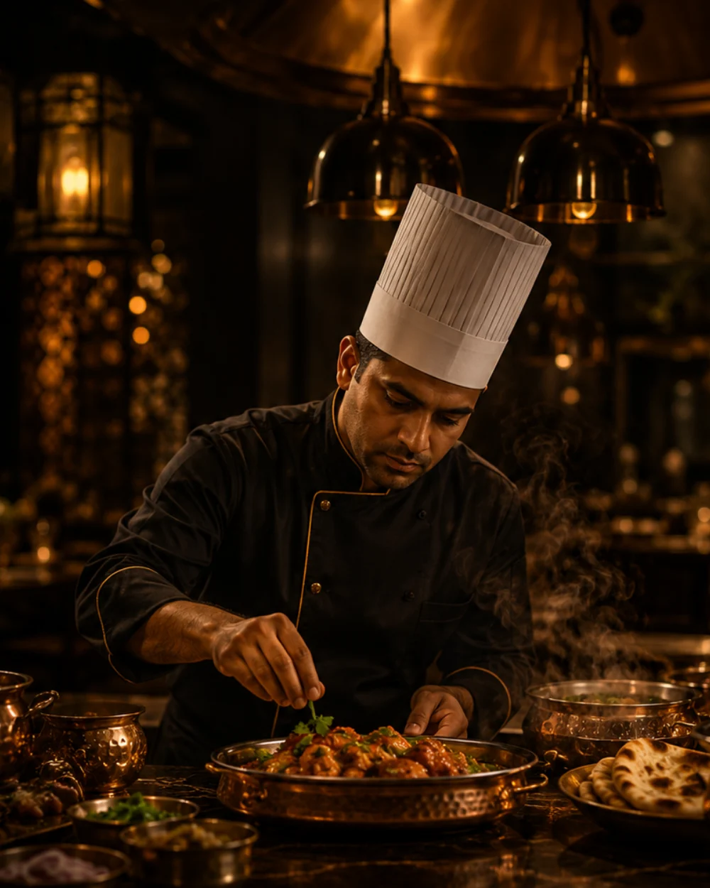 [ALT-TEXT: Foto beschreiben, z. B. Koch vollendet ein Curry in der Küche des M. Qaisar]
